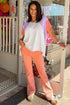 Beige Colorblock Patchwork V Neck Exposed Seam High Low T Shirt